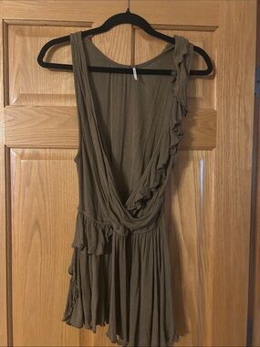 Free People Olive Ruffled One-Shoulder Wrap Dress